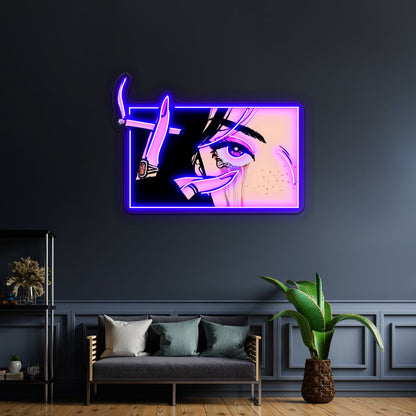 Crying Girl With Cigarette Artwork Business Led Sign