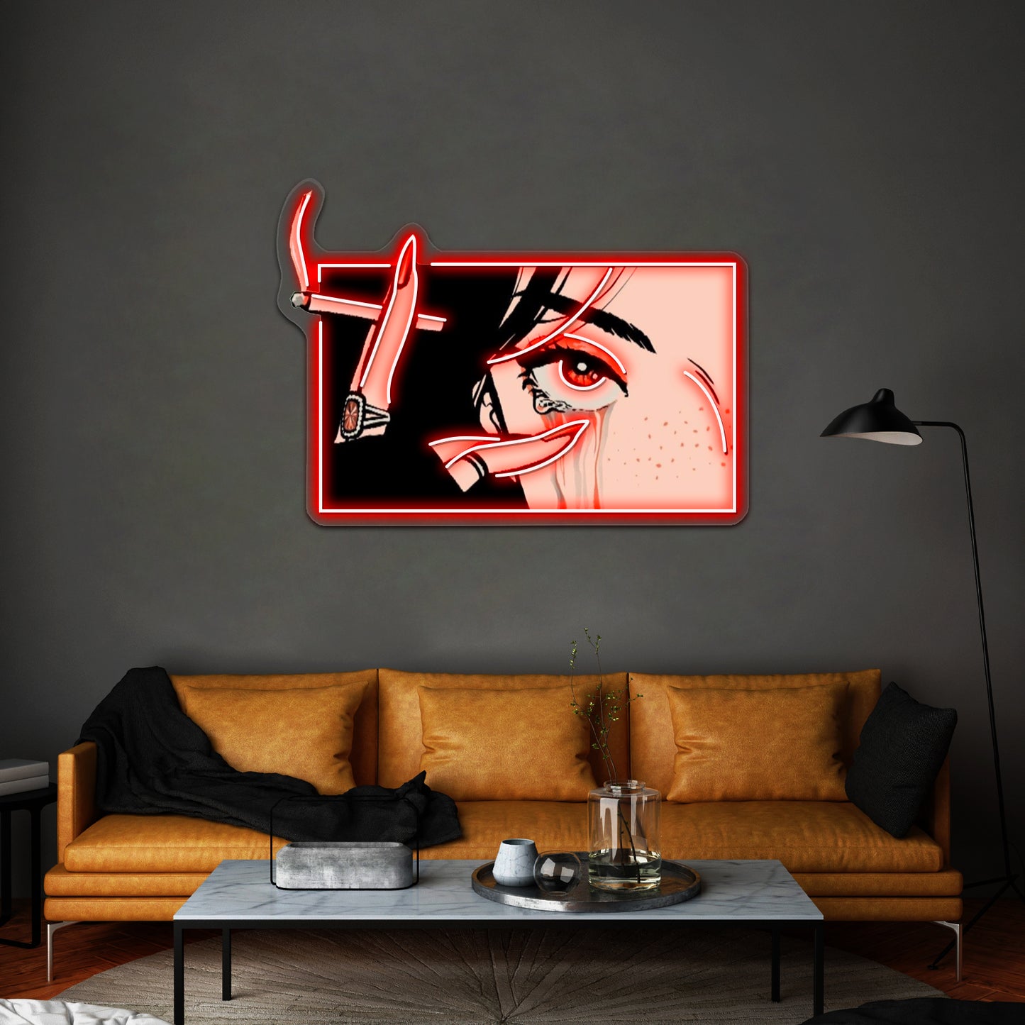 Crying Girl With Cigarette Artwork Business Led Sign