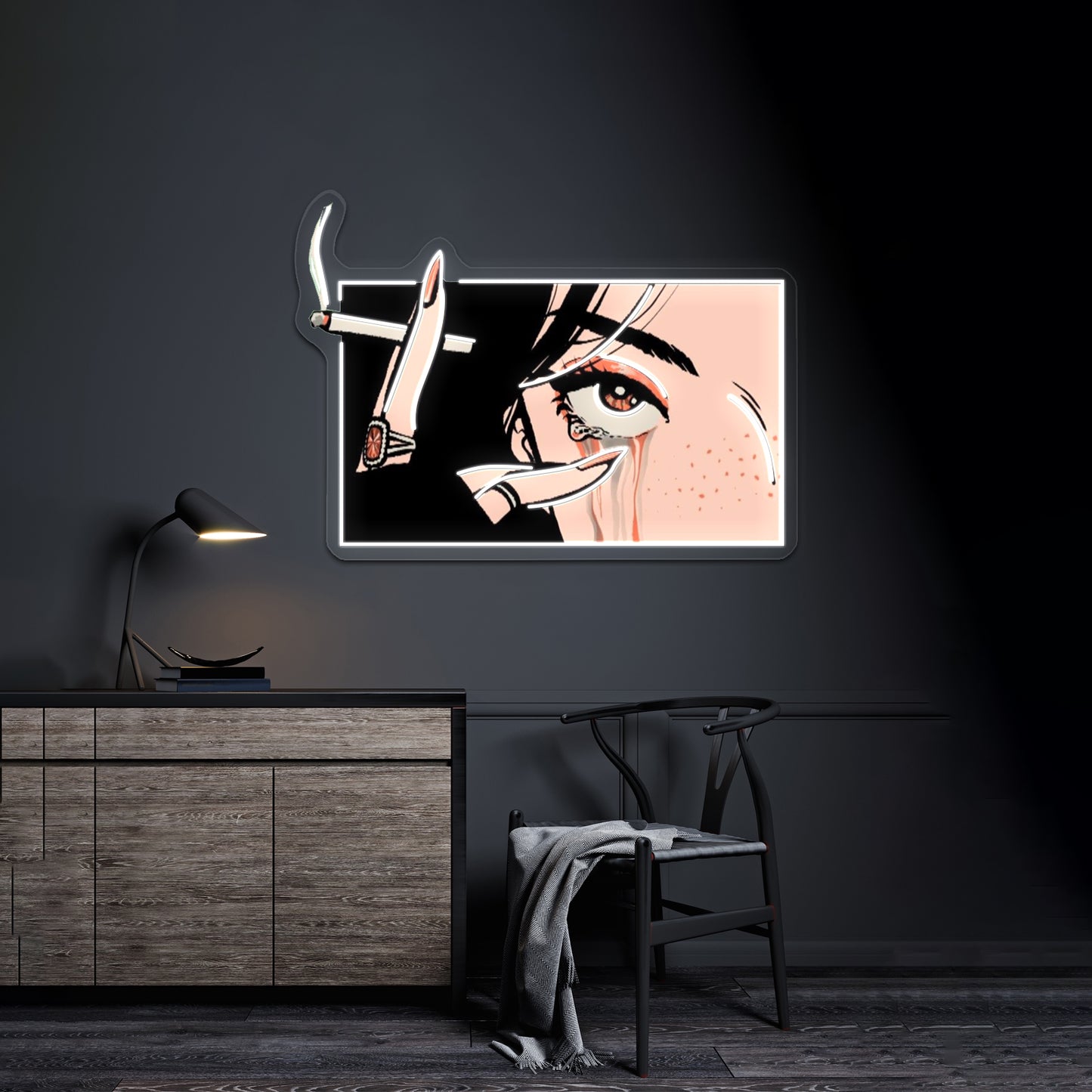 Crying Girl With Cigarette Artwork Business Led Sign