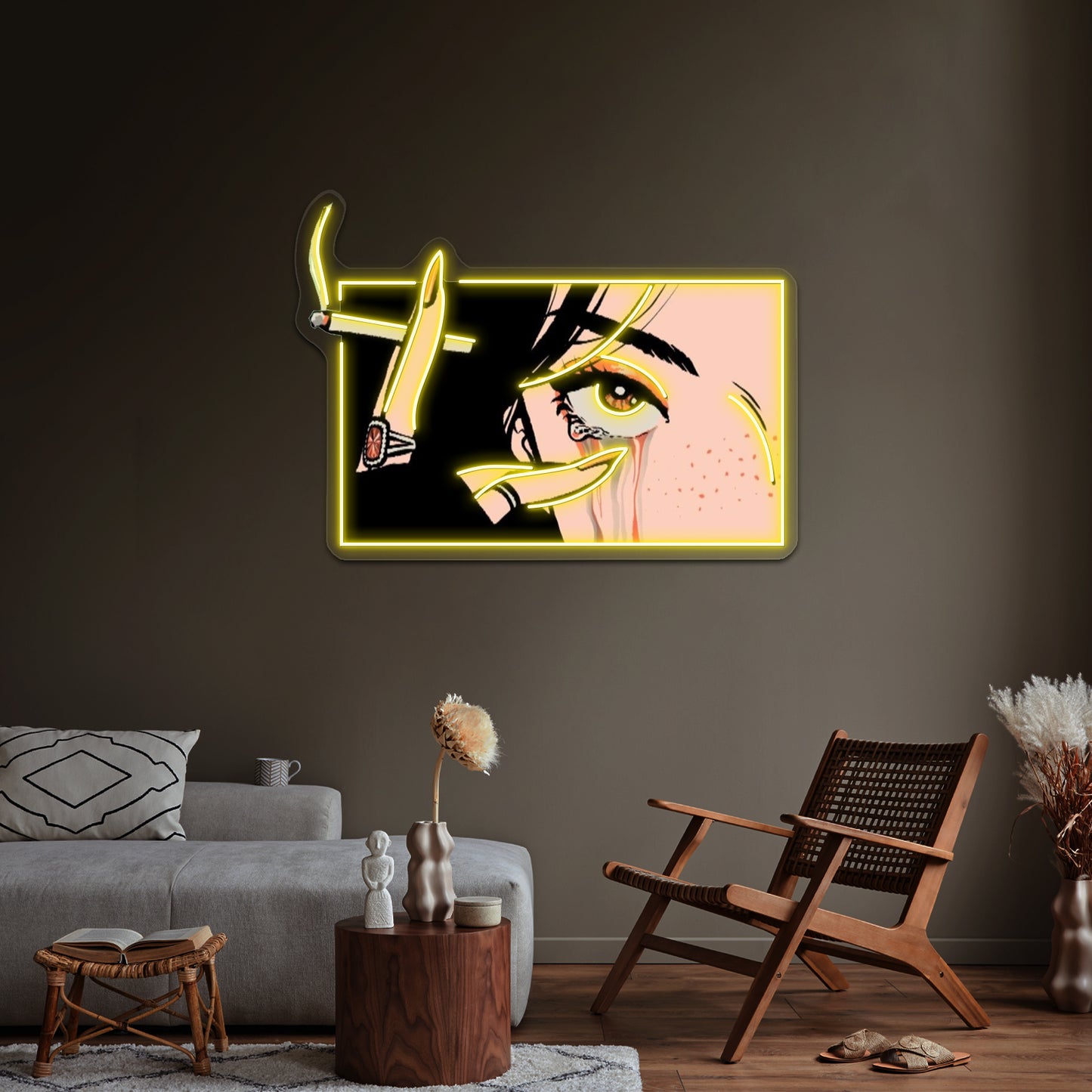 Crying Girl With Cigarette Artwork Business Led Sign