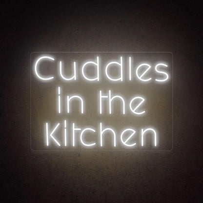 Cuddles In The Kitchen White Script Led Neon Sign For Kitchen Decor | Shineneon