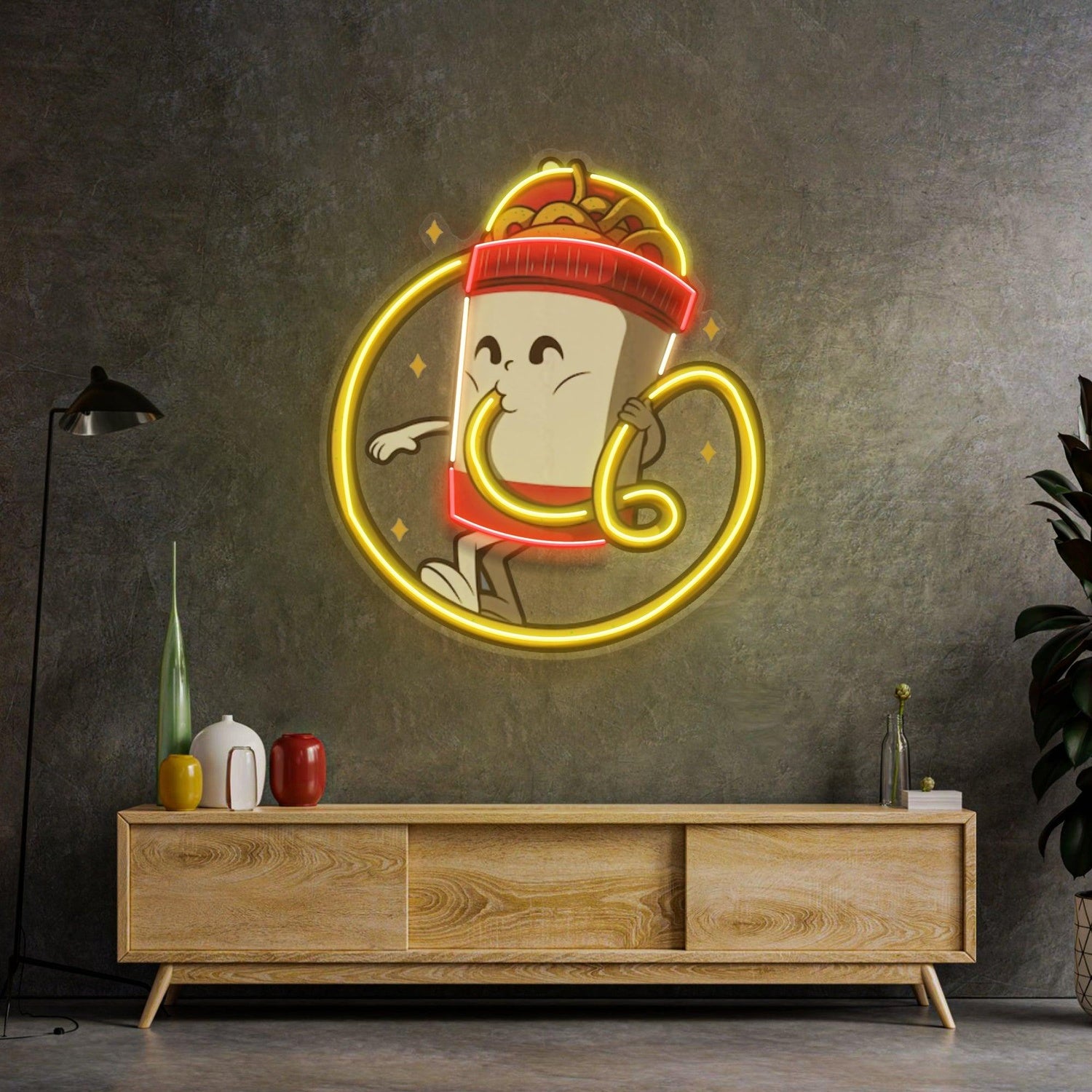 Cup Noodles Cartoon Noodle Slurp Uv Printed Led Neon Sign For Home Restaurant Decor | Shineneon
