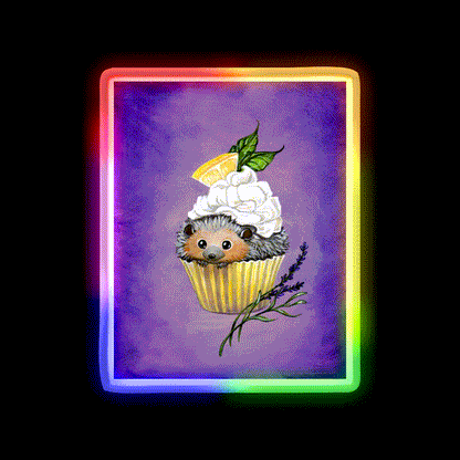 Cupcake Hedgehog Snack Food Led Neon Sign Rgb Color - LED neon sign close-up detail