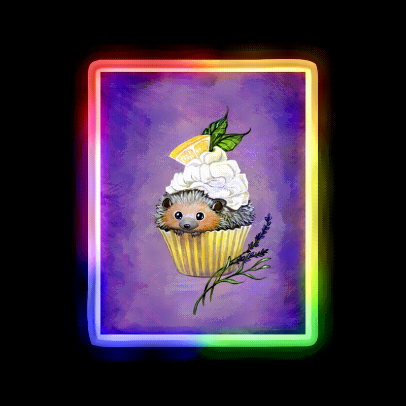 Cupcake Hedgehog Snack Food Led Neon Sign Rgb Color - LED neon sign close-up detail