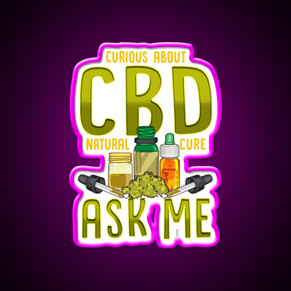 Curious About Cbd Natural Cure Ask Me Funny Gifts Green Leaf Led Neon Sign Rgb Color - Neon sign mounted on wall in room