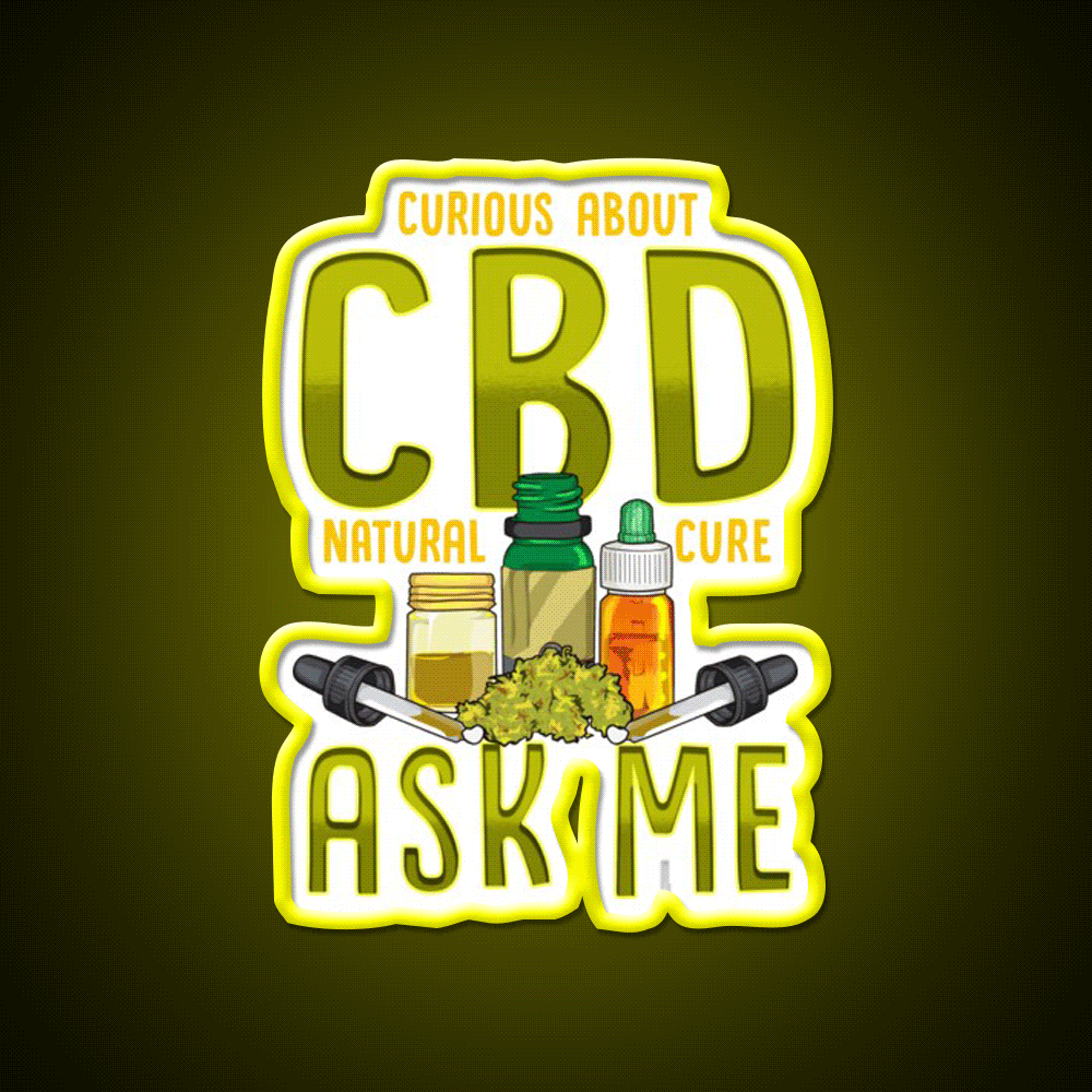Curious About Cbd Natural Cure Ask Me Funny Gifts Green Leaf Led Neon Sign Rgb Color - Custom LED neon sign front view