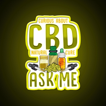 Curious About Cbd Natural Cure Ask Me Funny Gifts Green Leaf Led Neon Sign Rgb Color - Custom LED neon sign front view