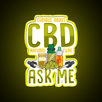 Curious About Cbd Natural Cure Ask Me Funny Gifts Green Leaf Led Neon Sign Rgb Color