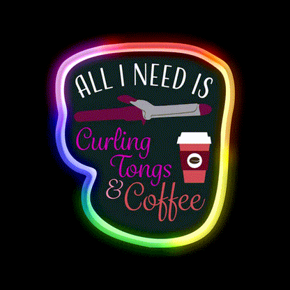 Curling Tongs And Coffee Nail Salon Led Neon Sign Rgb Color