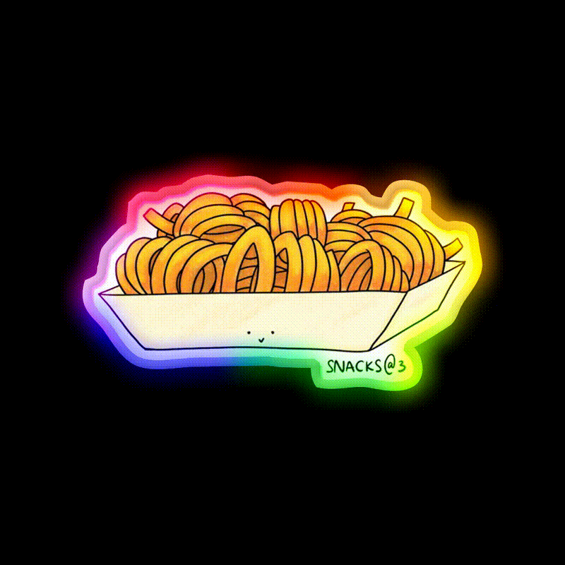 Curly Curly Curly Fries Snack Food Led Neon Sign Rgb Color - LED neon sign close-up detail