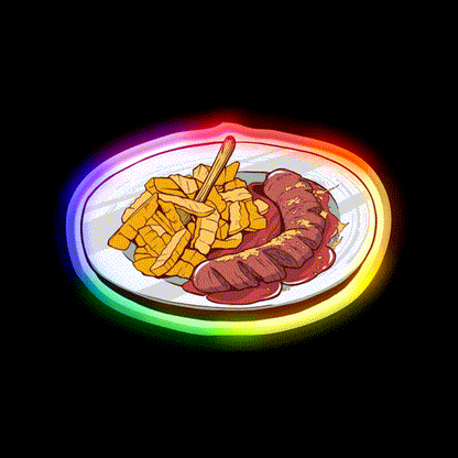 Currywurst With French Fries Snack Food Led Neon Sign Rgb Color - LED neon sign close-up detail