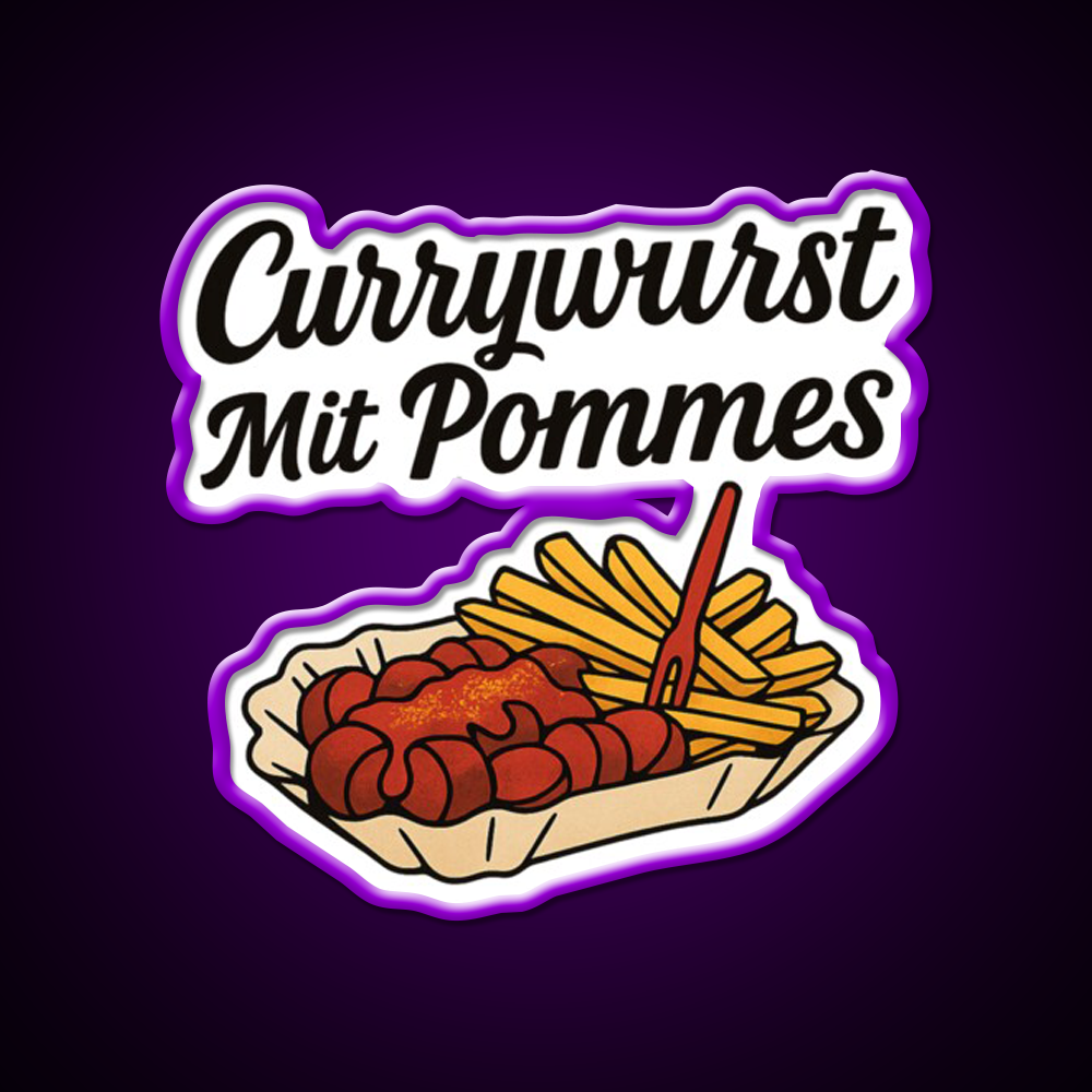 Currywurst With Fries Fast Food Led Neon Sign For Burger Place Wall Art Rgb Color