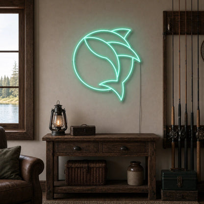 Curved Fish Inside Broken Circle LED Neon Sign - Shineneon