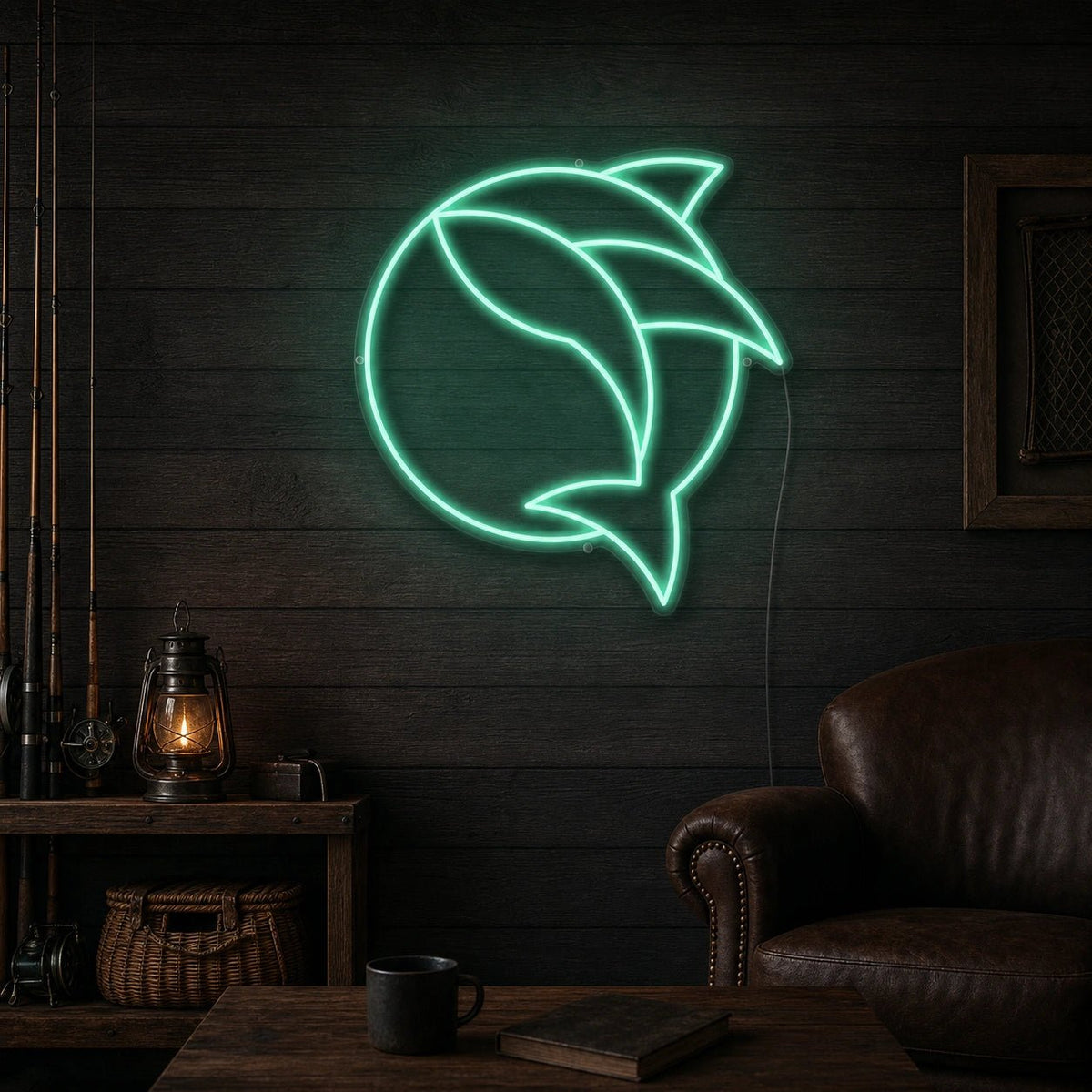 Curved Fish Inside Broken Circle LED Neon Sign - Shineneon