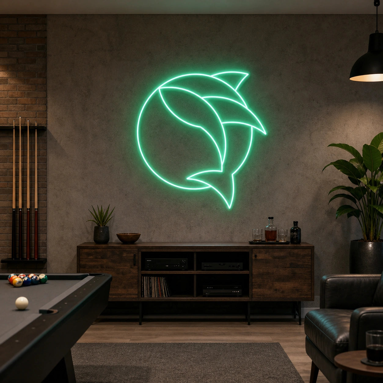 Curved Fish Inside Broken Circle LED Neon Sign Home Garage Wall Decoration size image
