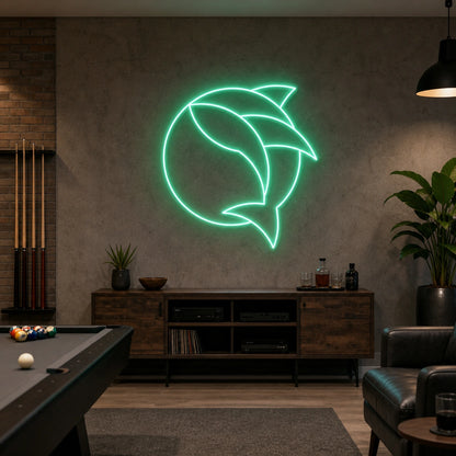 Curved Fish Inside Broken Circle LED Neon Sign Home Garage Wall Decoration size image