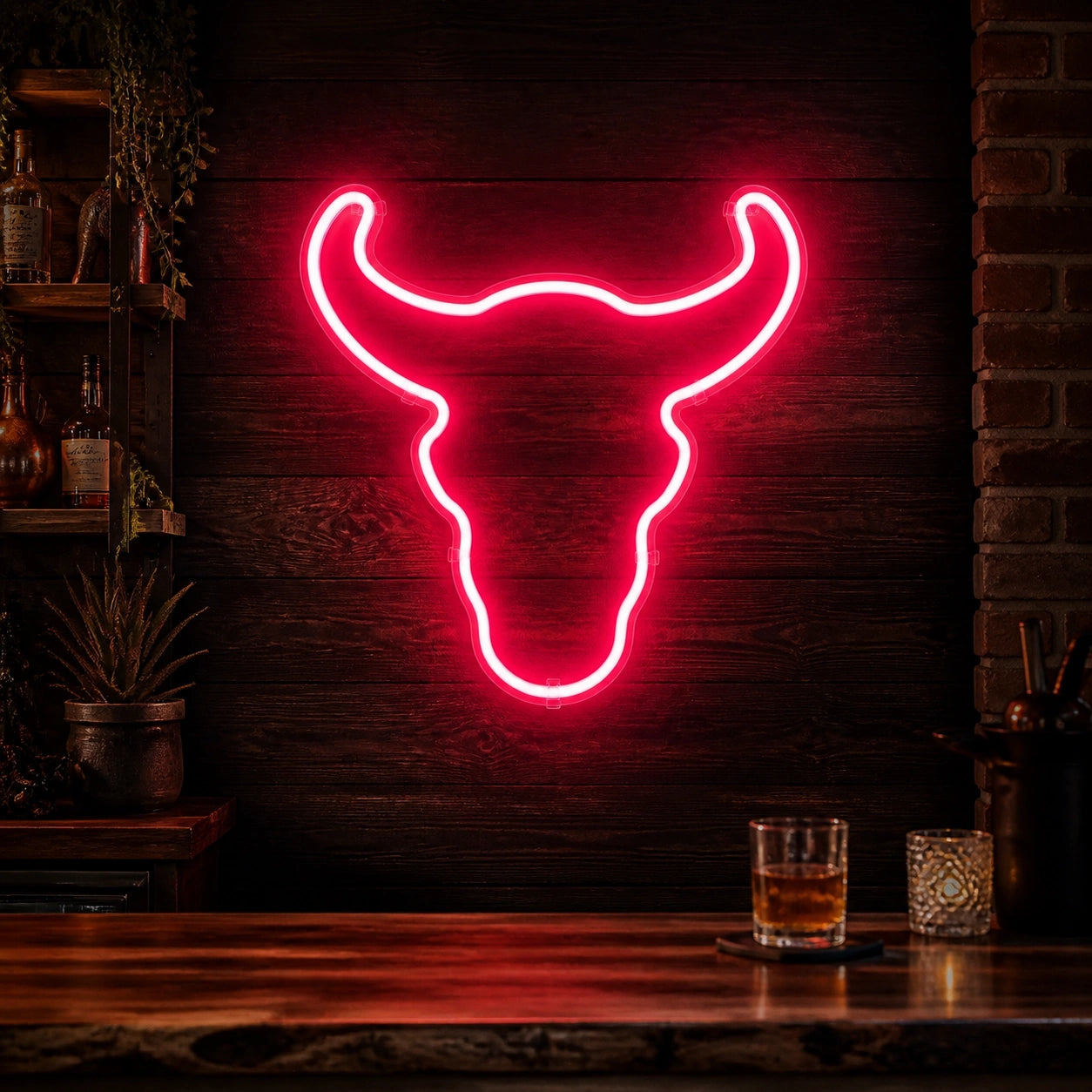 Curved Horn Bull Head Vintage LED Neon Sign real lifestyle scene