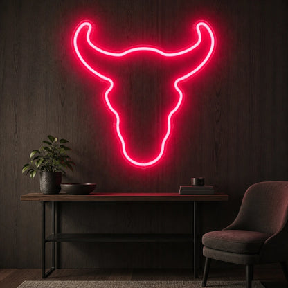 Curved Horn Bull Head Vintage LED Neon Sign size image