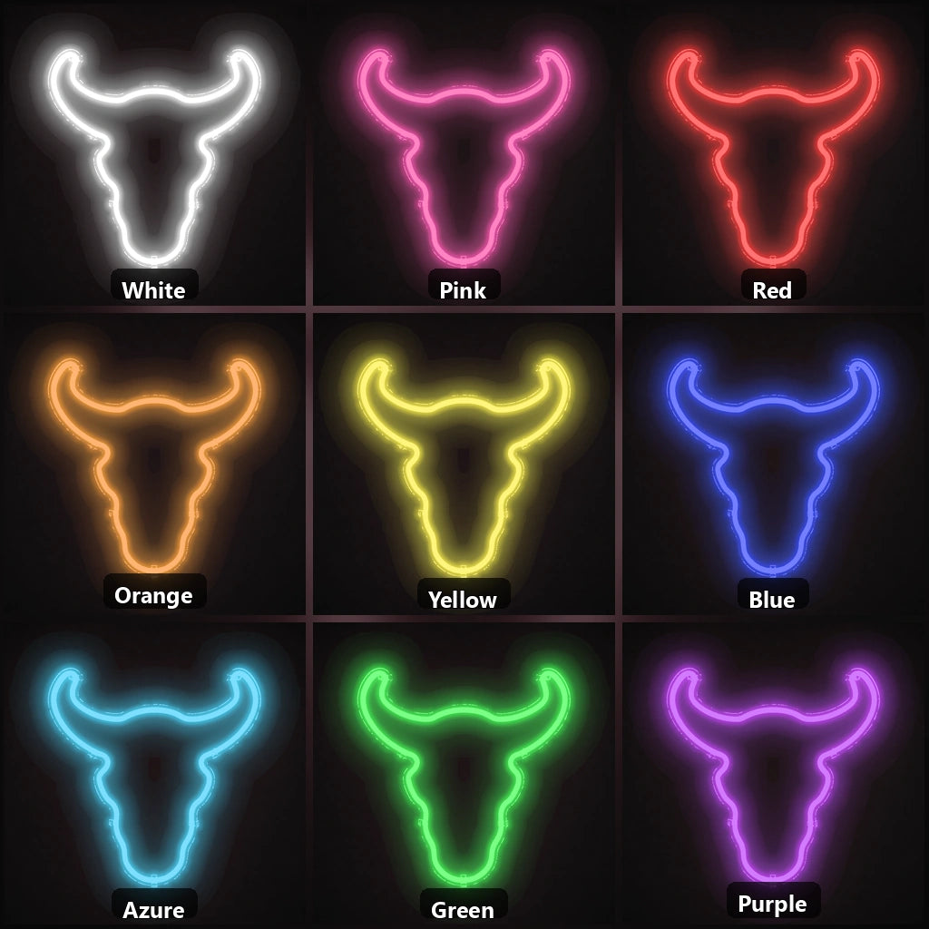 Curved Horn Bull Head Vintage LED Neon Sign color grid