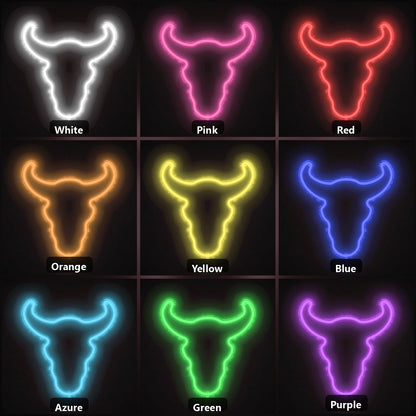 Curved Horn Bull Head Vintage LED Neon Sign color grid