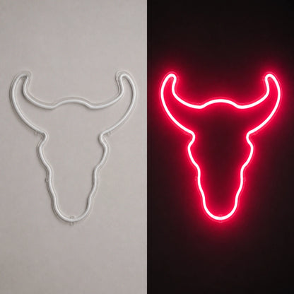 Curved Horn Bull Head Vintage LED Neon Sign day and night comparison