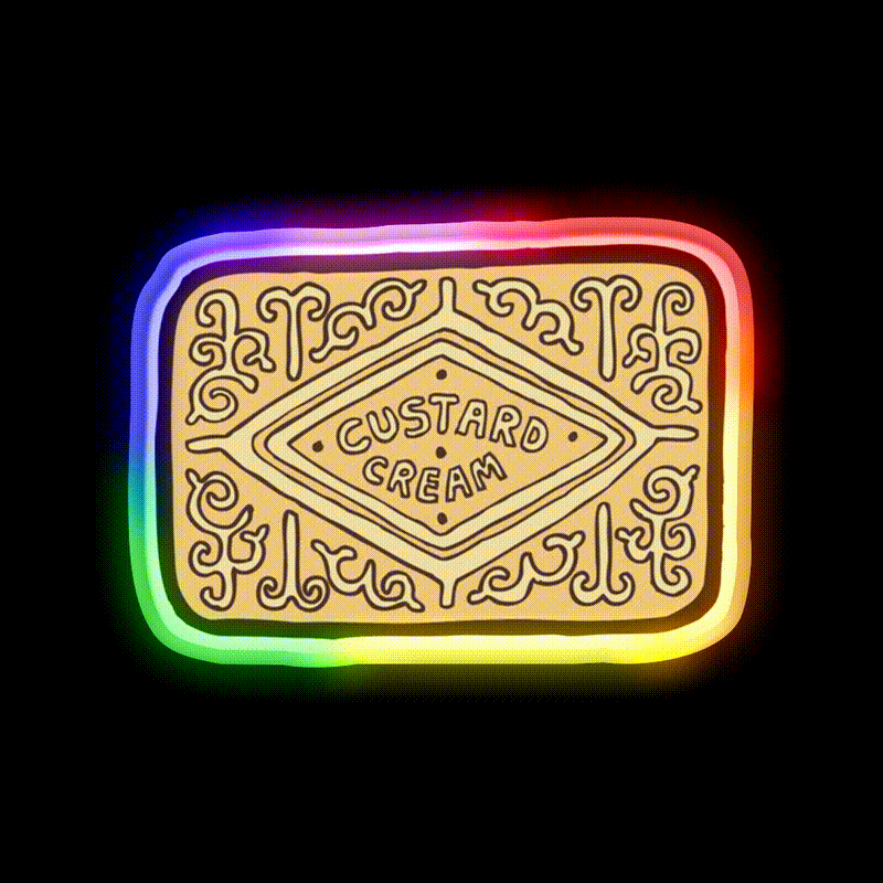 Custard Cream British Biscuit Snack Food Led Neon Sign Rgb Color - LED neon sign close-up detail