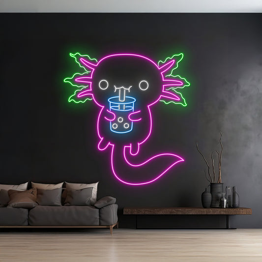 Custom Axolotl Drinks Boba Tea Neon Sign