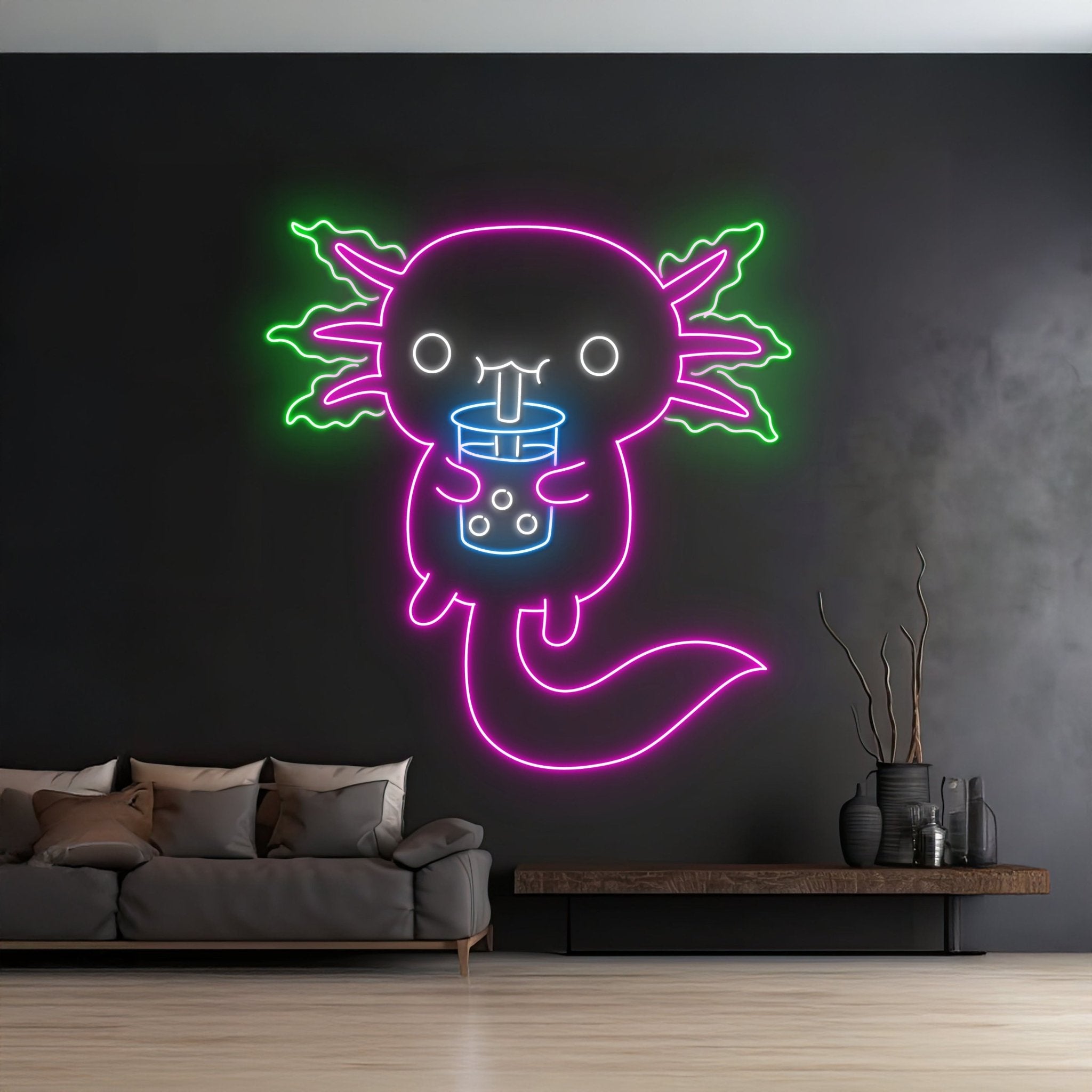 Custom Axolotl Drinks Boba Tea Neon Sign - Shineneon