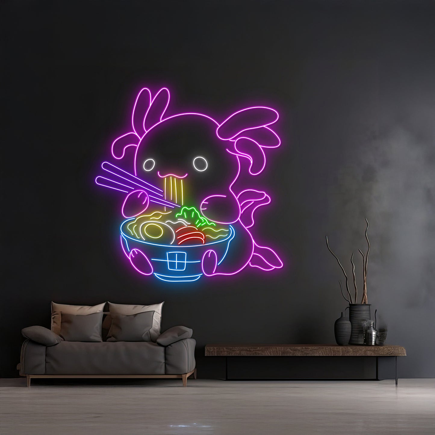 Custom Axolotl Eating Noodles Neon Sign