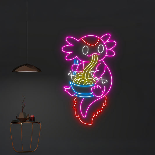 Custom Axolotl Eating Noodles Neon Sign Ramen Led Light