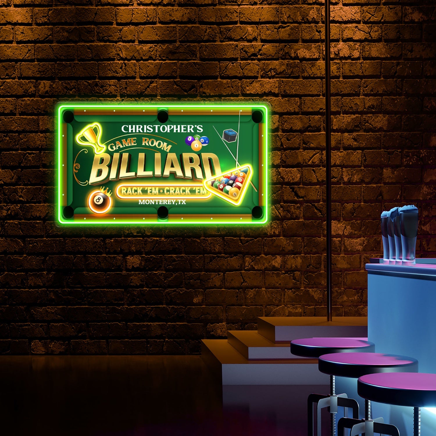 Custom Billiards Game Room Acrylic Led Neon Sign | Shineneon