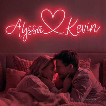 Custom Couple Name Red Heart Led Neon Sign For Romantic Bedroom Decor | Shineneon