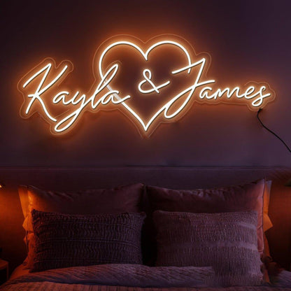 Custom Couple Name Red Heart Led Neon Sign For Romantic Bedroom Decor | Shineneon
