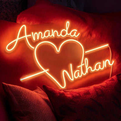 Custom Couple Name Red Heart Led Neon Sign For Romantic Bedroom Decor | Shineneon