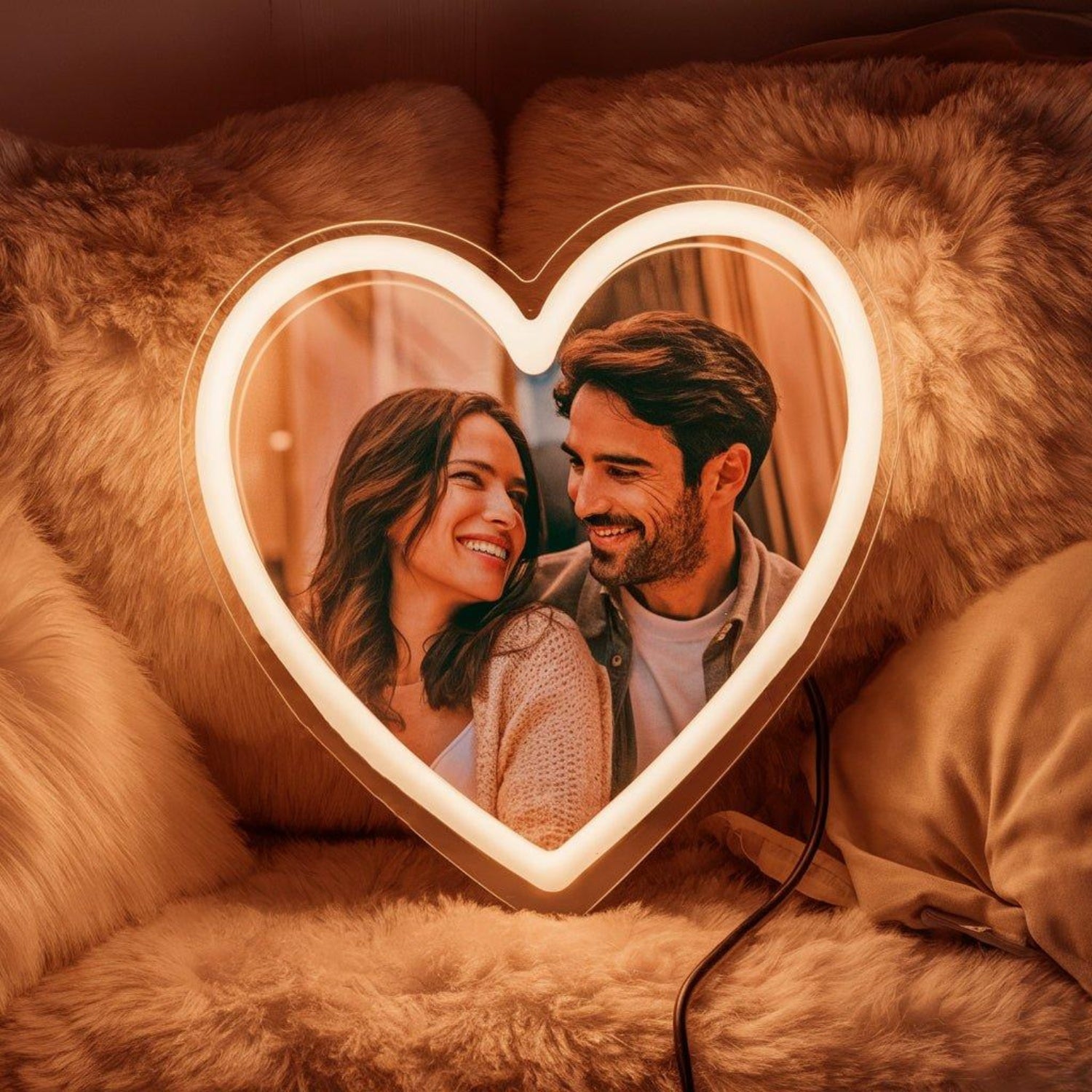 Custom Couple Photo Warm White Heart Led Neon Sign For Bedroom Decor | Shineneon