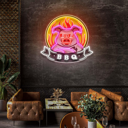 Custom Name Bbq Pig Mascot Uv Printed Led Neon Sign Artwork For Home Restaurant Decor | Shineneon