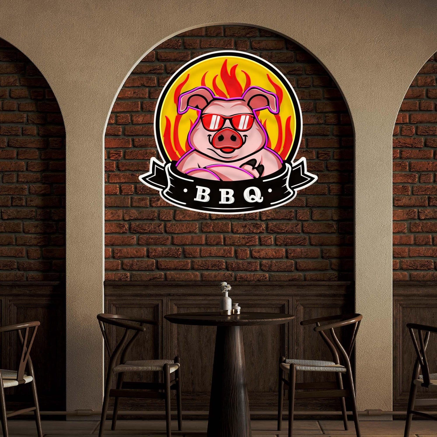 Custom Name Bbq Pig Mascot Uv Printed Led Neon Sign Artwork For Home Restaurant Decor | Shineneon