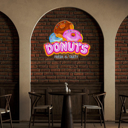 Custom Name Donut Uv Printed Led Neon Sign Artwork With Orange Pink Blue Colors | Shineneon