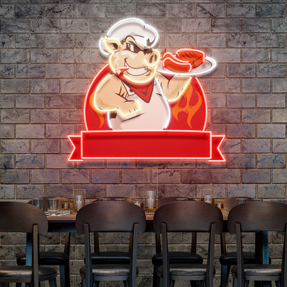 Custom Name Pig Chef Bbq Flame Artwork Uv Printed Led Neon Sign Artwork | Shineneon