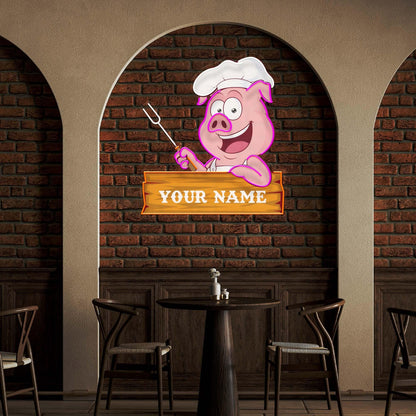 Custom Pig Chef Bbq Uv Printed Led Neon Sign Artwork For Home Restaurant Decor | Shineneon
