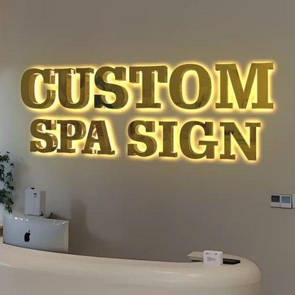 Custom Spa Sign Yellow Color 3D Backlit Letters Aluminum Metal Led Sign - Shineneon