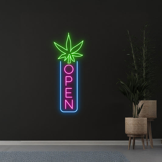 Custom Weed Leaf Open Neon Sign