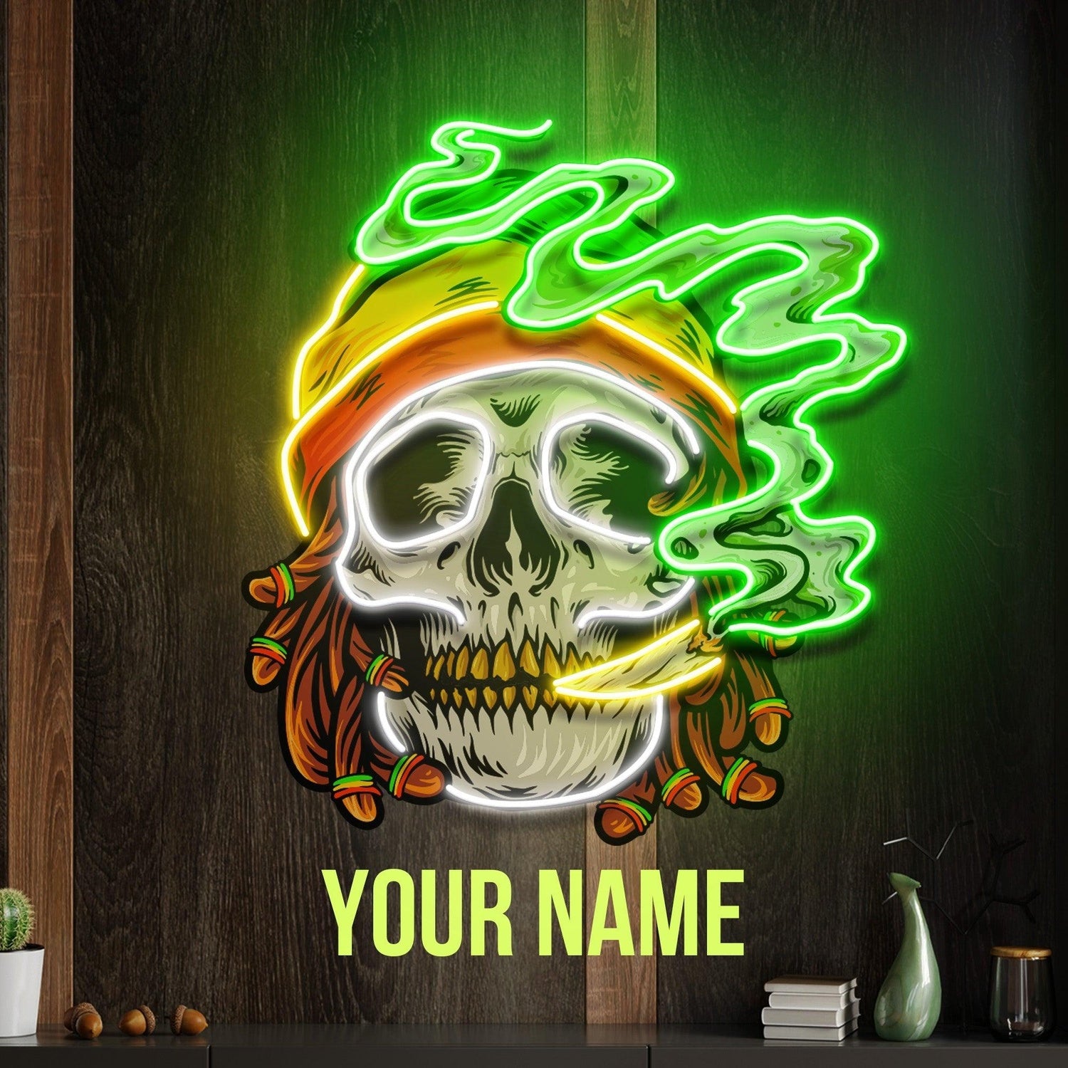 Custom Weed Skull Smoke Jamaican Artwork Uv Printed Led Neon Sign Artwork For Home Decor | Shineneon