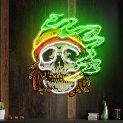 Custom Weed Skull Smoke Jamaican Artwork Uv Printed Led Neon Sign Artwork For Home Decor | Shineneon