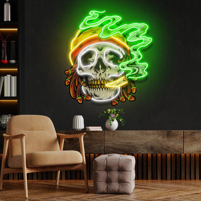 Custom Weed Skull Smoke Jamaican Artwork Uv Printed Led Neon Sign Artwork For Home Decor | Shineneon