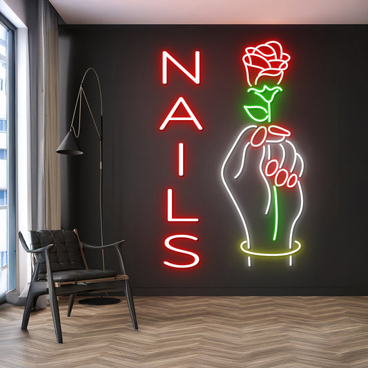 Custom Woman Nail Holding Flower Neon Sign