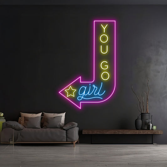 Custom You Go Girl Direction Arrow Left Neon Sign