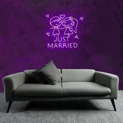Customize Just Married Cartoon Bride Decor Neon | Shineneon