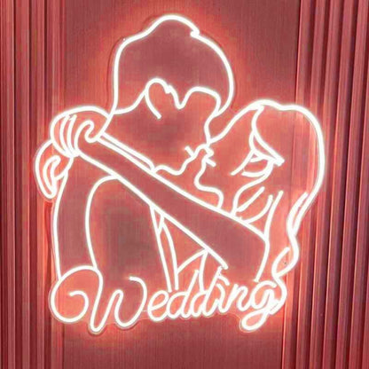 Customize Romantic Bride And Groom Embrace Kiss Neon Light | Shineneon