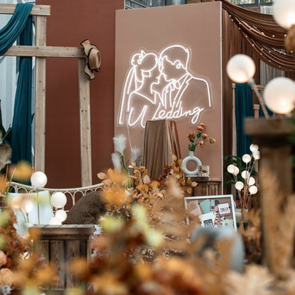 Customize Romantic Wedding Couple Kissing Portrait Neon Sign | Shineneon